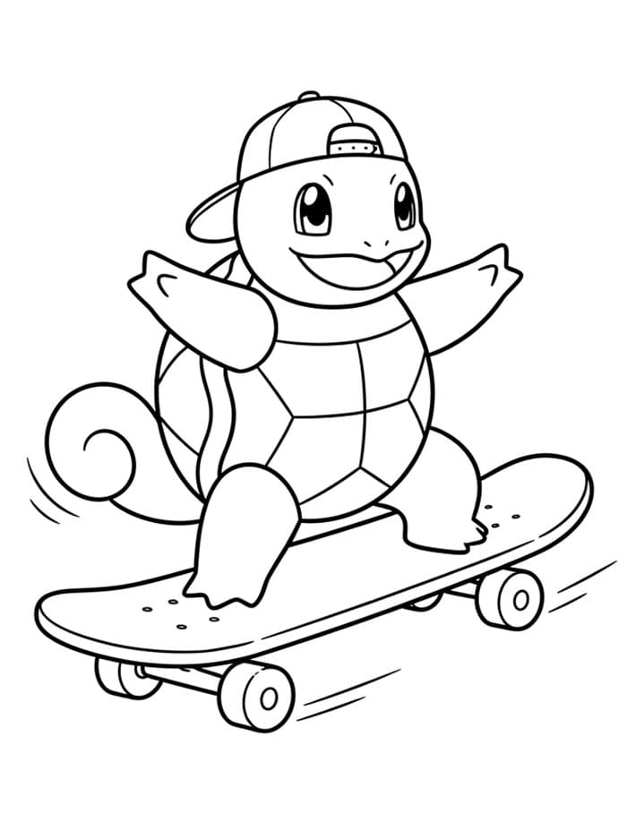 Squirtle kører på skateboard Tegninger til Farvelægning
