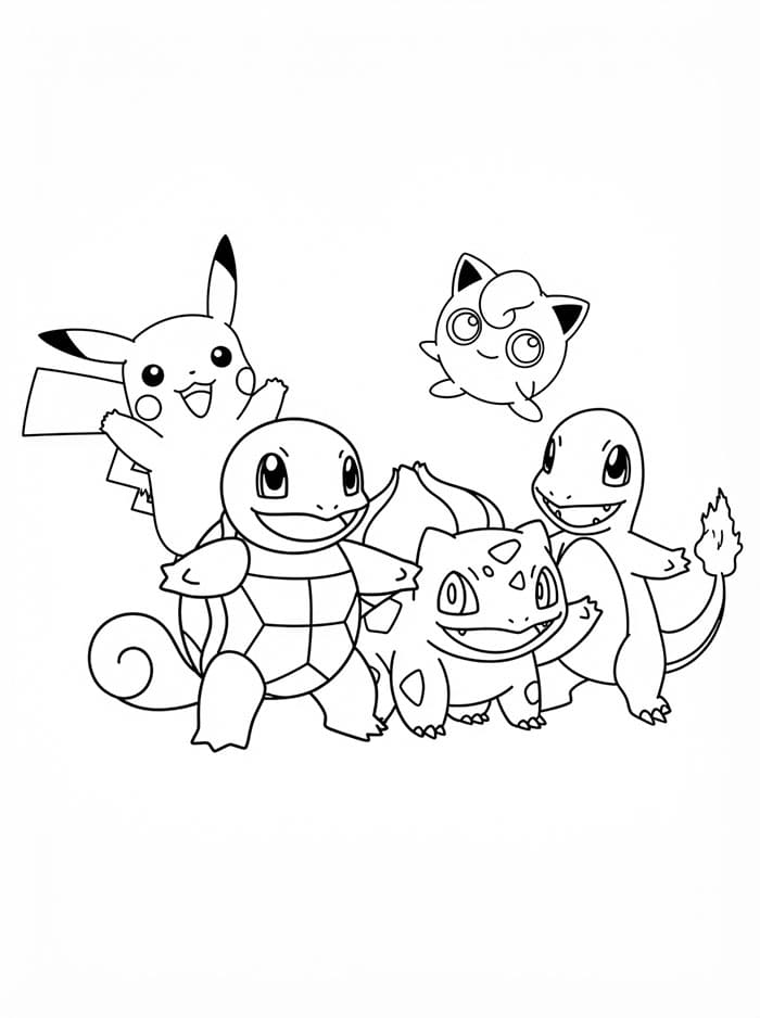 Squirtle med venner Tegninger til Farvelægning