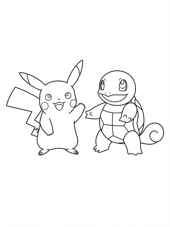 Squirtle og Pikachu Tegninger til Farvelægning