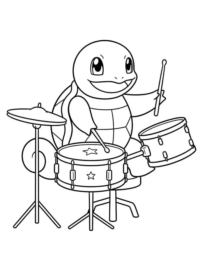 Squirtle spiller tromme Tegninger til Farvelægning