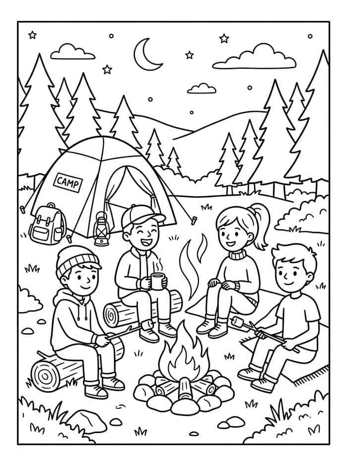 Venskab Camping Tegninger til Farvelægning