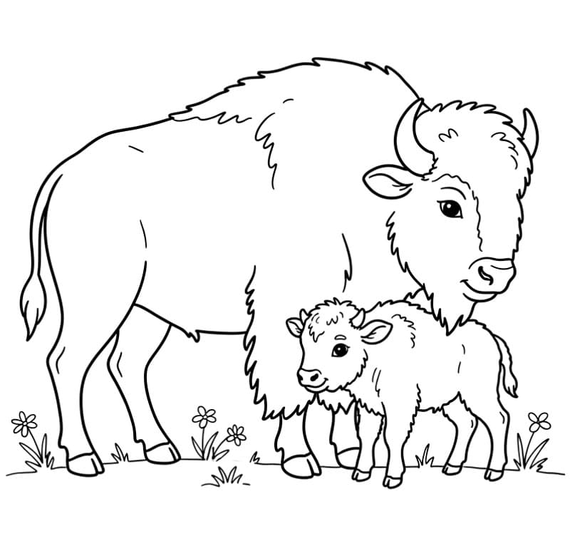 Babybison med mor Tegninger til Farvelægning