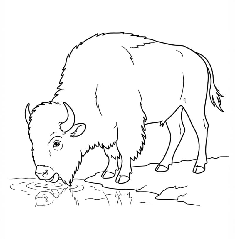 Bison drikker Tegninger til Farvelægning