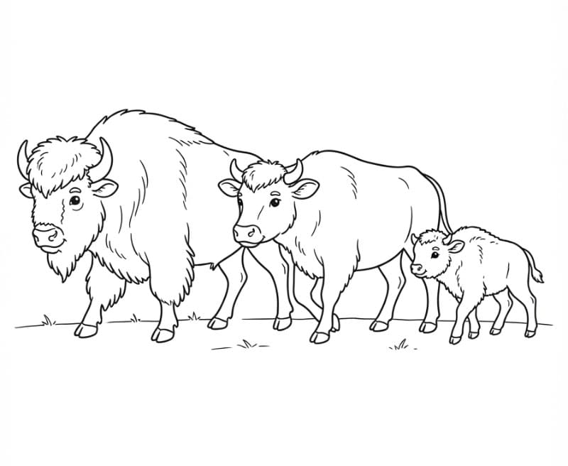 Bison familie Tegninger til Farvelægning