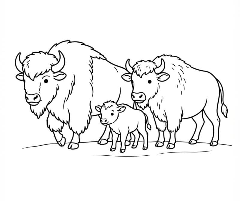 Bison familie fri Tegninger til Farvelægning