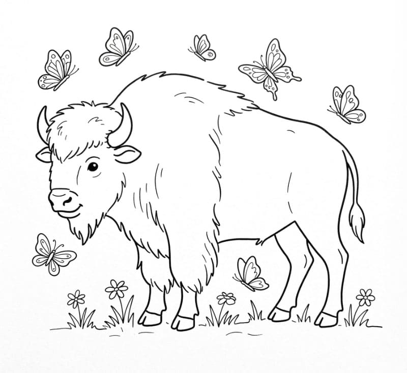 Bison og sommerfugle Tegninger til Farvelægning