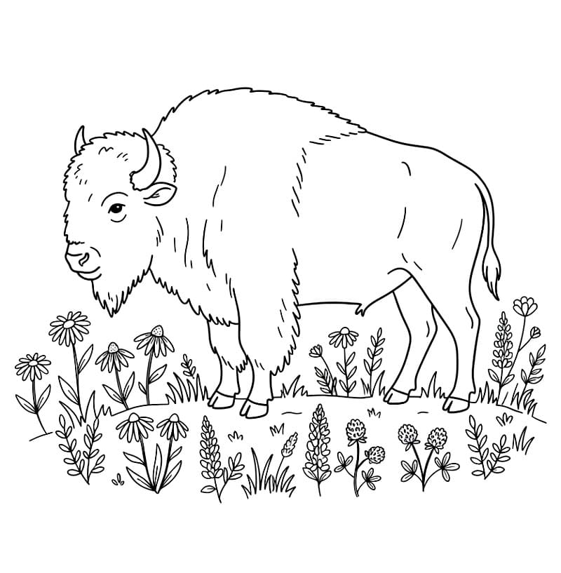 Bison og vilde blomster Tegninger til Farvelægning