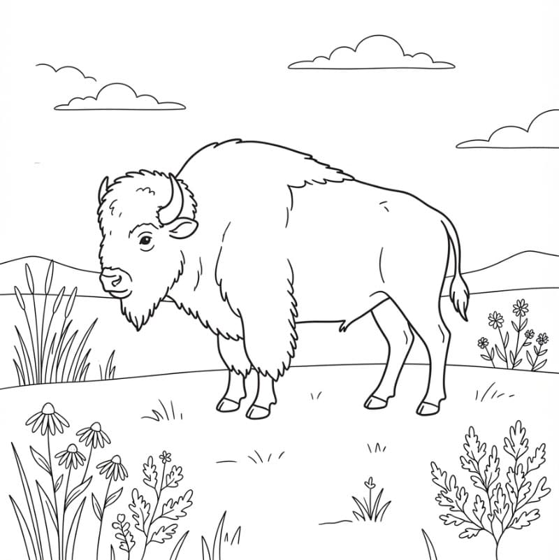 Bison på prærien Tegninger til Farvelægning