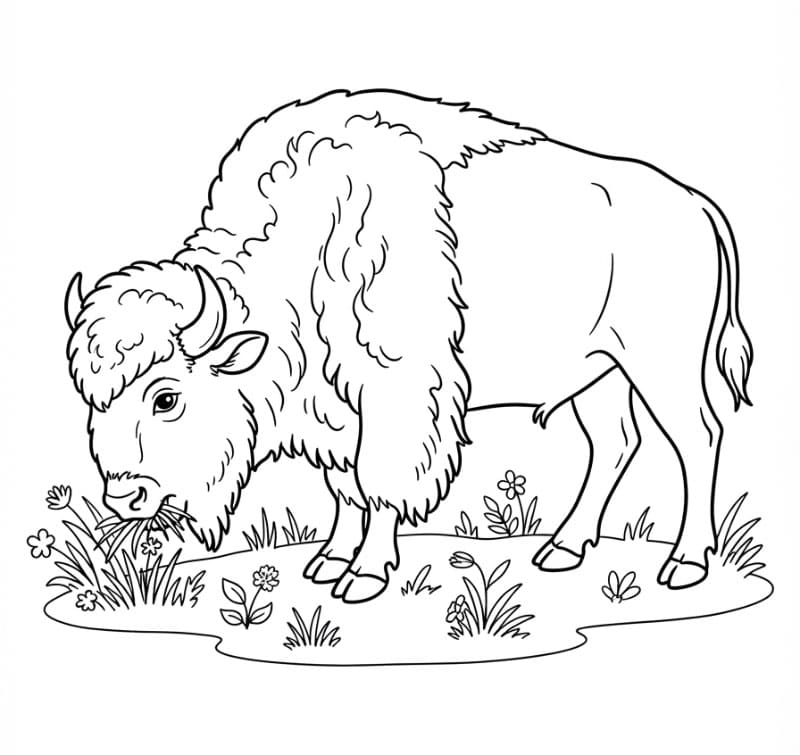Bison spiser Tegninger til Farvelægning