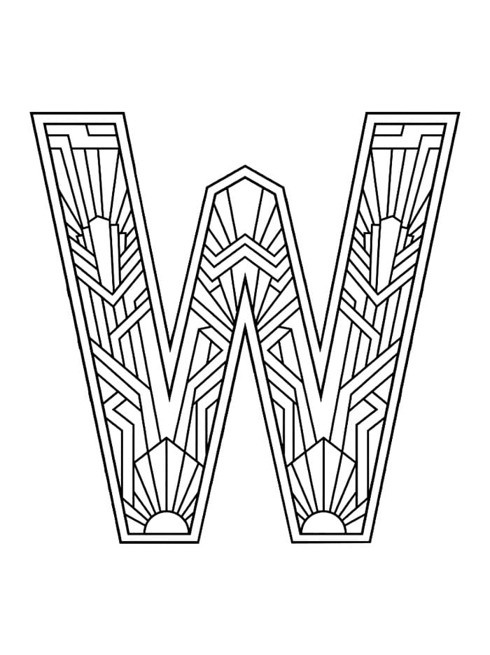 Bogstav W i art deco-stil Tegninger til Farvelægning