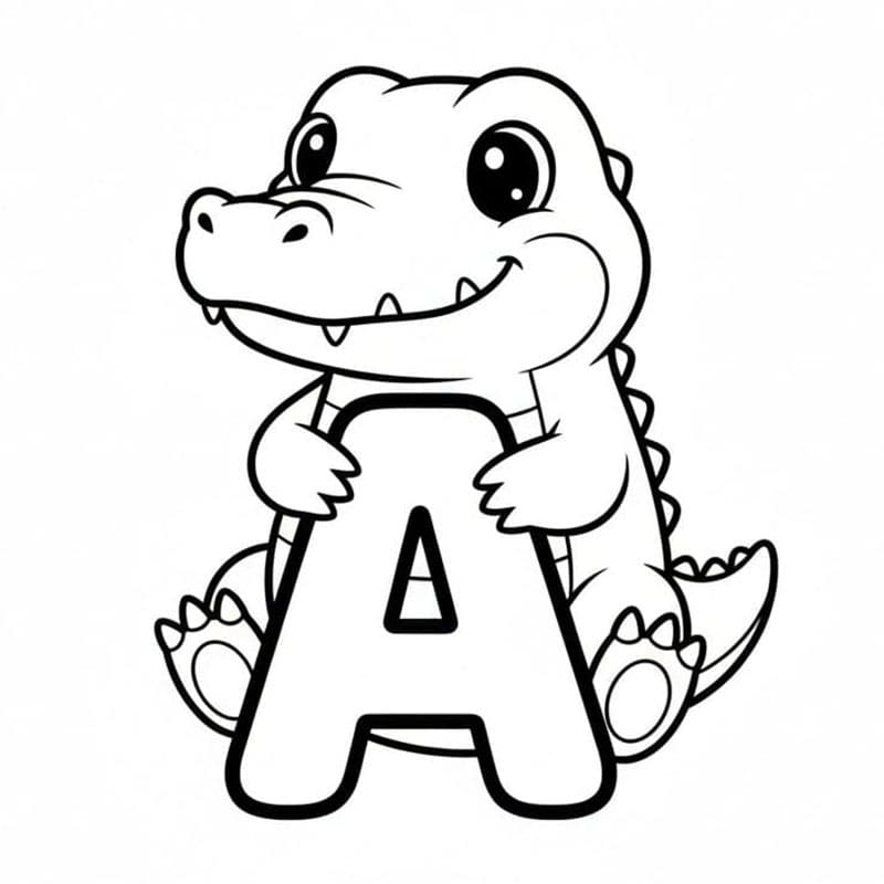 Bogstavet A for Alligator Alfabet Tegninger til Farvelægning