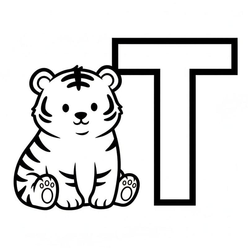 Bogstavet T er for Tiger Alfabet Tegninger til Farvelægning
