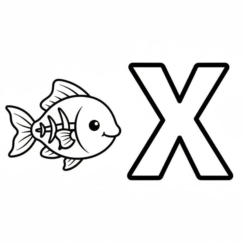 Bogstavet X er for Røntgenfisk Alfabet Tegninger til Farvelægning