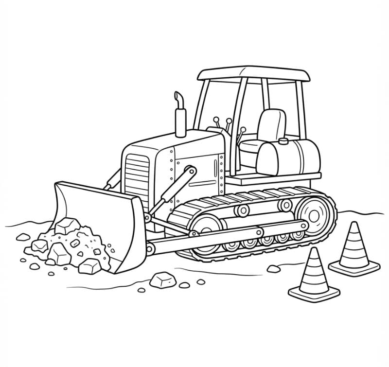 Bulldozer med byggekegler Tegninger til Farvelægning