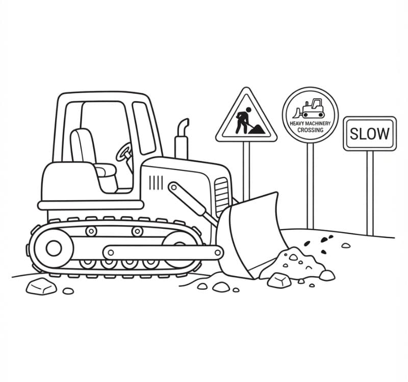 Bulldozer med trafikskilte Tegninger til Farvelægning