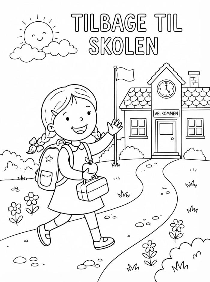 Første dag Tilbage til skolen Tegninger til Farvelægning
