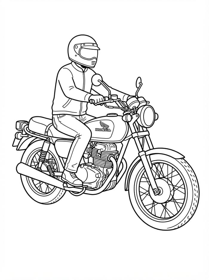 Honda Motorcykel med Hjelm Tegninger til Farvelægning