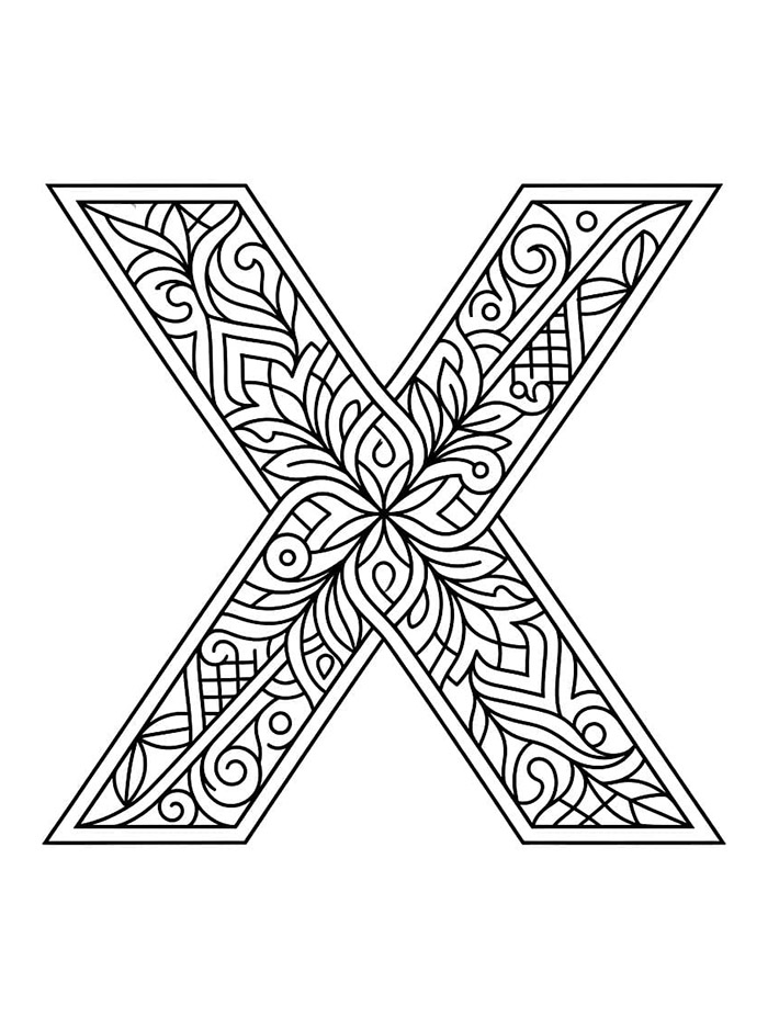 Kreativt minimalistisk bogstav X Tegninger til Farvelægning