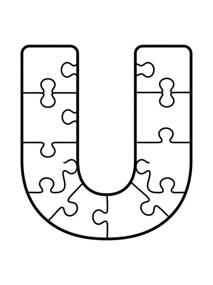 Puslespilsbogstav U Tegninger til Farvelægning