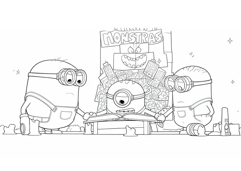 Tegneserie Minions og Monstre Tegninger til Farvelægning