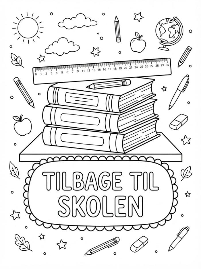 Tilbage til skolen bøger og lineal Tegninger til Farvelægning
