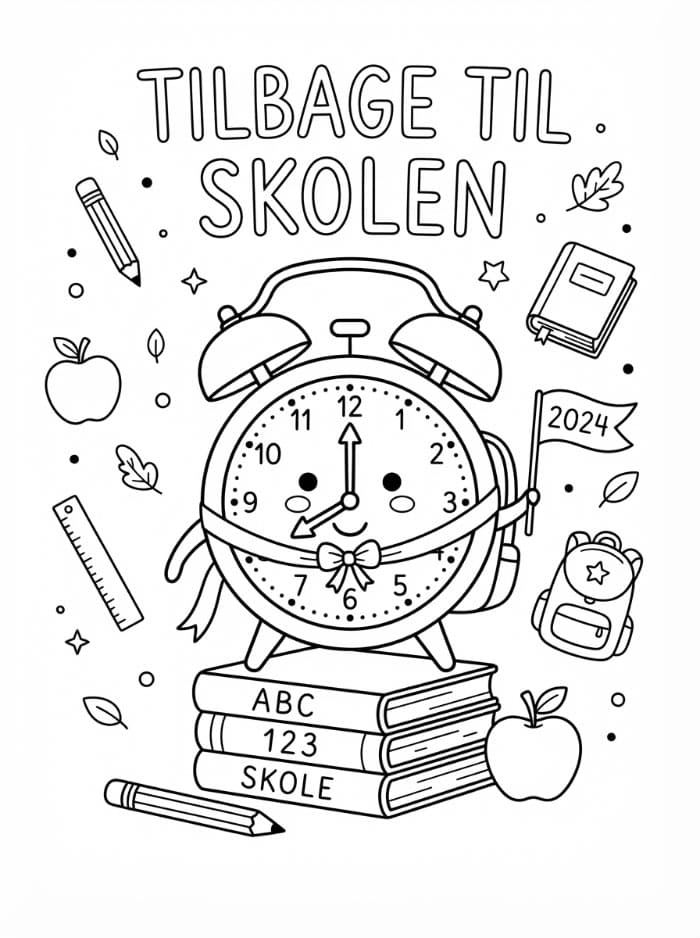 Tilbage til skolen vækkeur Tegninger til Farvelægning