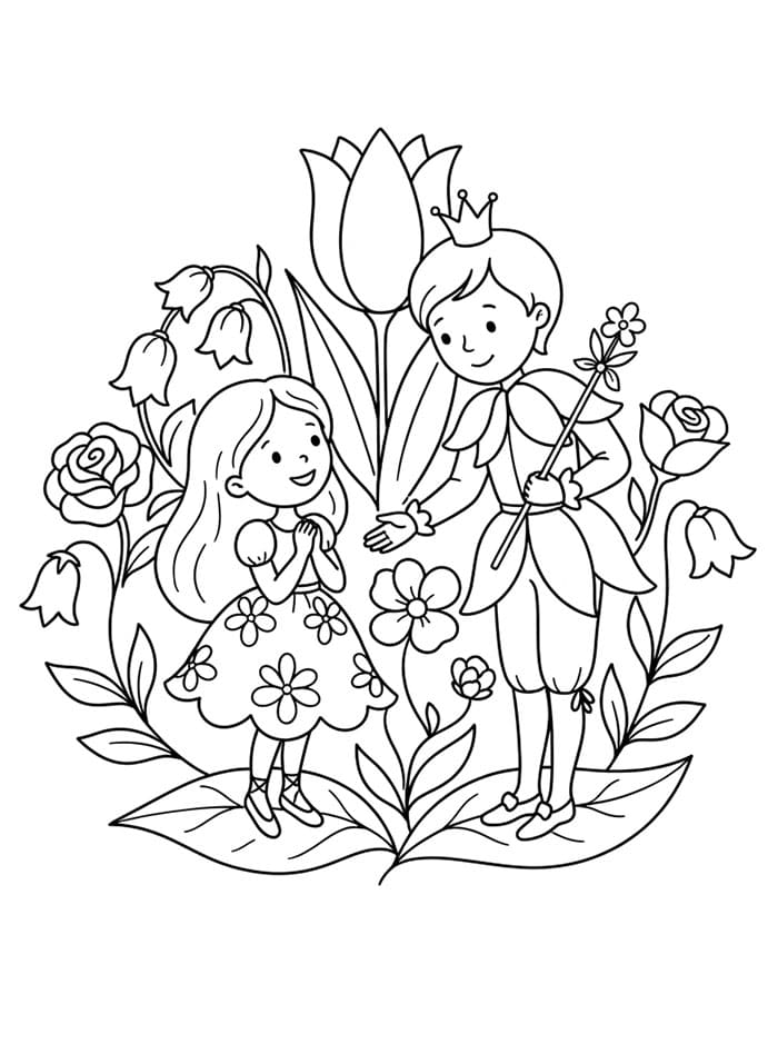 Tommelise møder blomsterprinsen Tegninger til Farvelægning