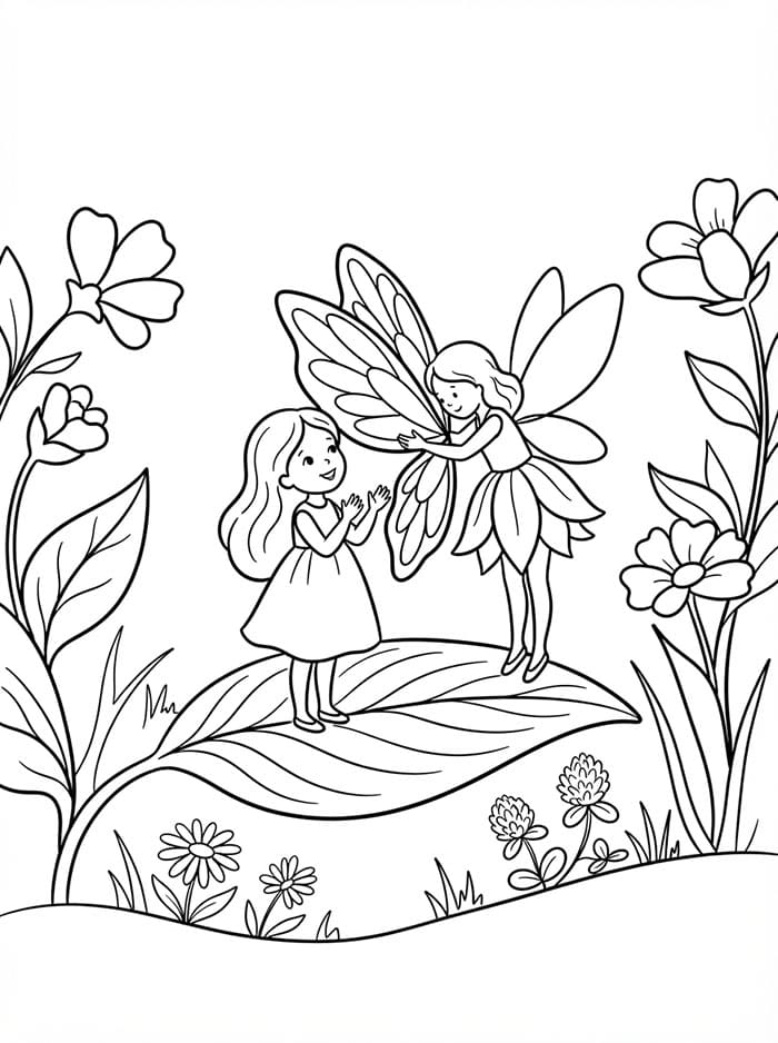 Tommelise modtager blomstervinger Tegninger til Farvelægning