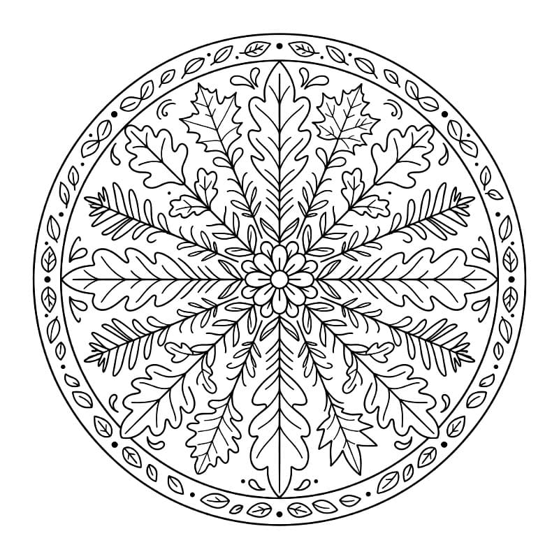 Blad Mandala Tegninger til Farvelægning
