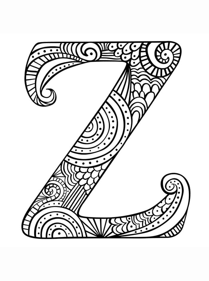 Bogstavet Z i zentangle-stil Tegninger til Farvelægning
