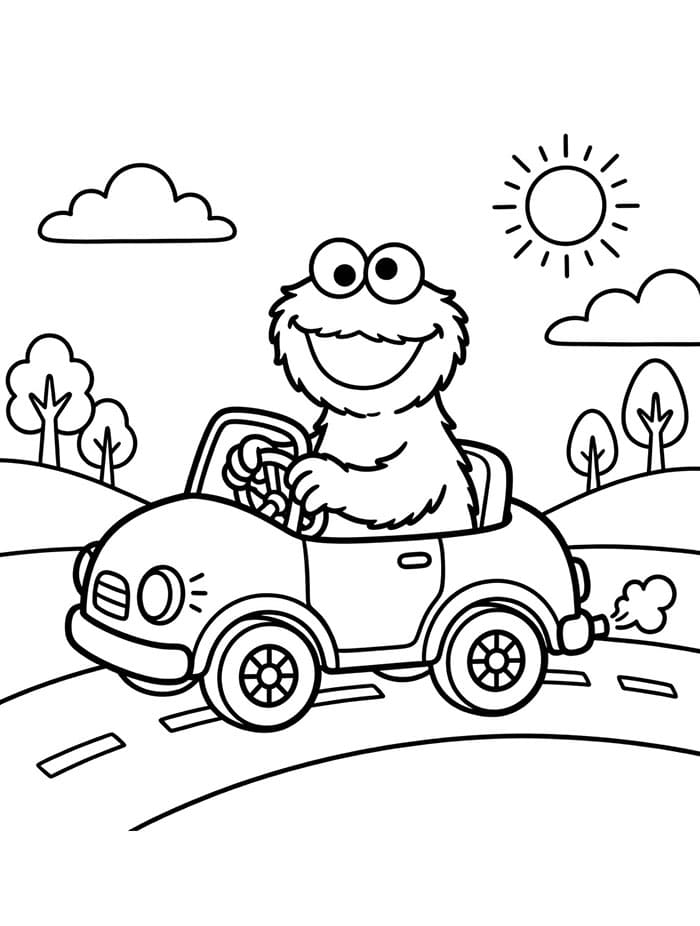 Cookie Monster fører bil Tegninger til Farvelægning