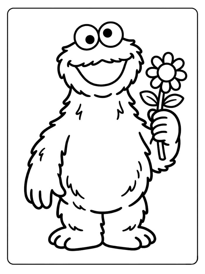 Cookie Monster holder blomst Tegninger til Farvelægning
