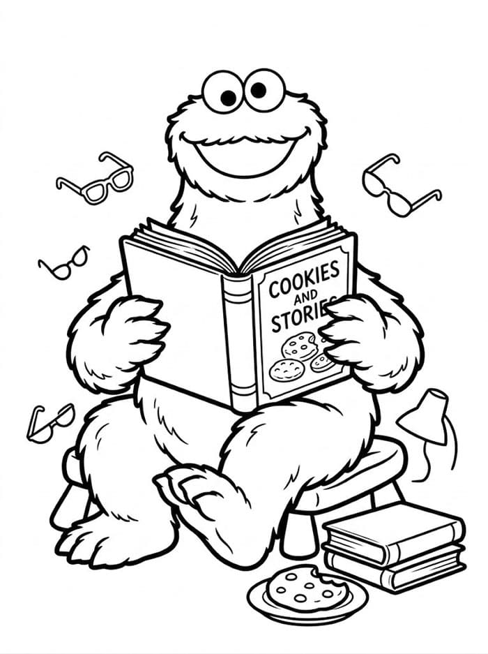 Cookie Monster læser Tegninger til Farvelægning