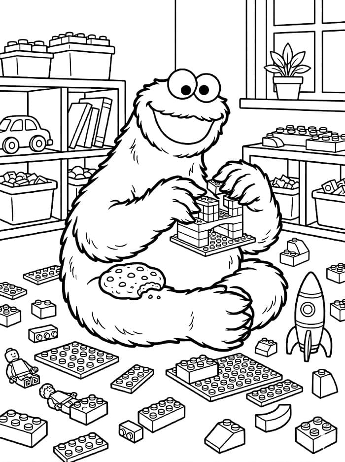 Cookie Monster leger Lego Tegninger til Farvelægning