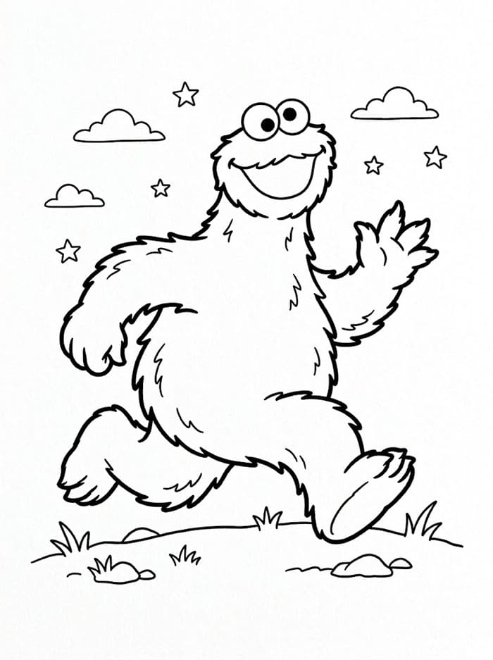 Cookie Monster løber Tegninger til Farvelægning