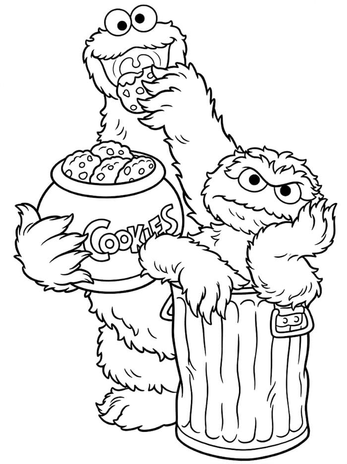 Cookie Monster og Oscar surmulen Tegninger til Farvelægning