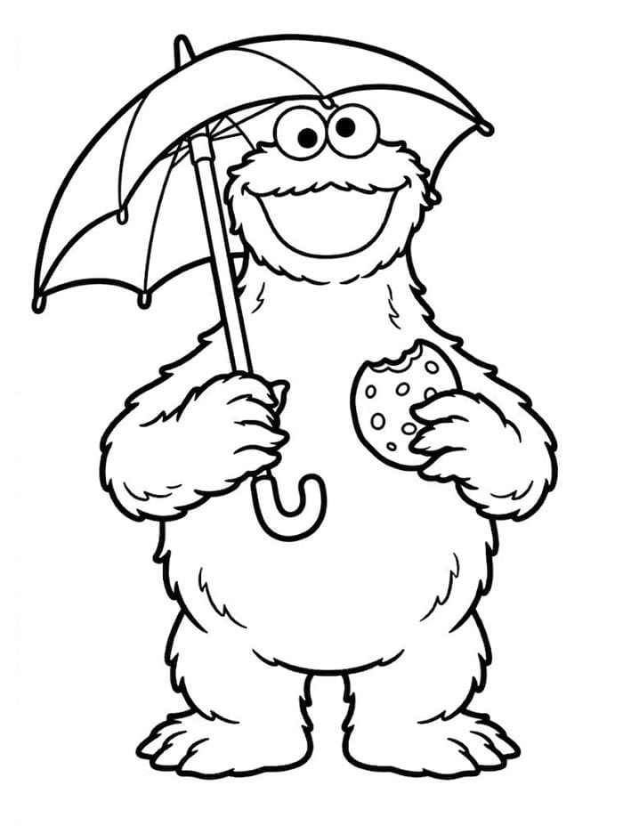 Cookie Monster og paraply Tegninger til Farvelægning