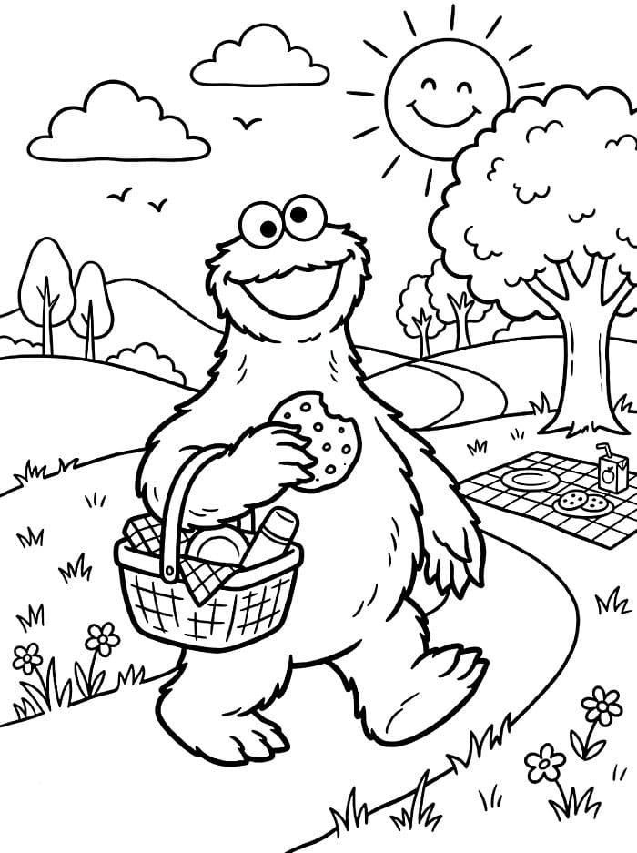 Cookie Monster på picnic Tegninger til Farvelægning