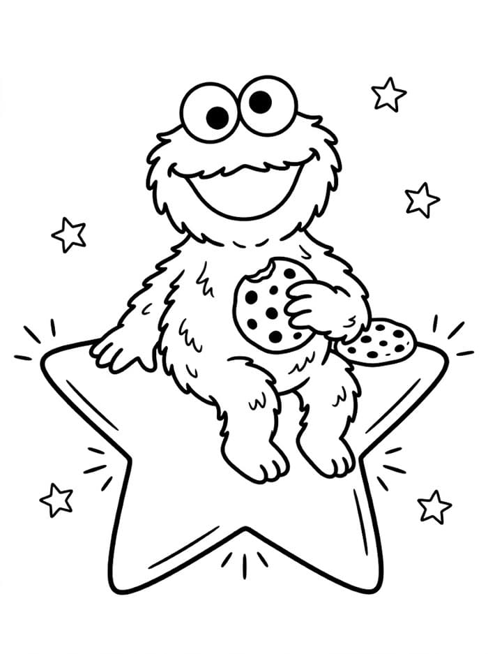 Cookie Monster på stjerne Tegninger til Farvelægning