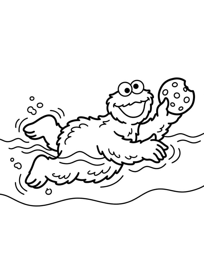 Cookie Monster svømmer Tegninger til Farvelægning