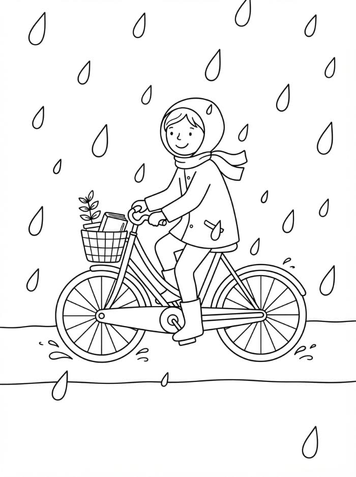 Cykeltur i regnen Tegninger til Farvelægning