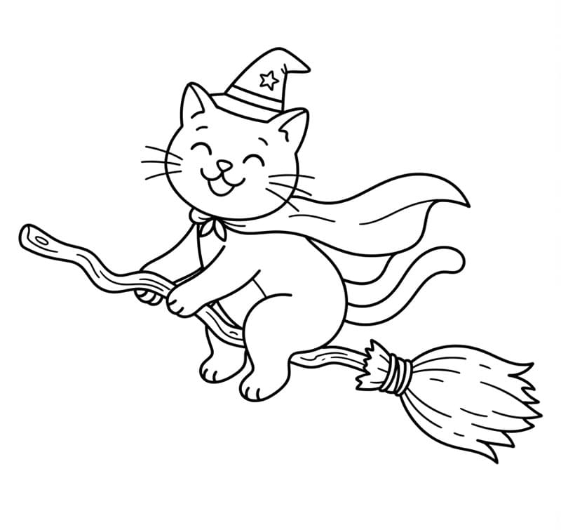 Flyvende Halloween kat Tegninger til Farvelægning