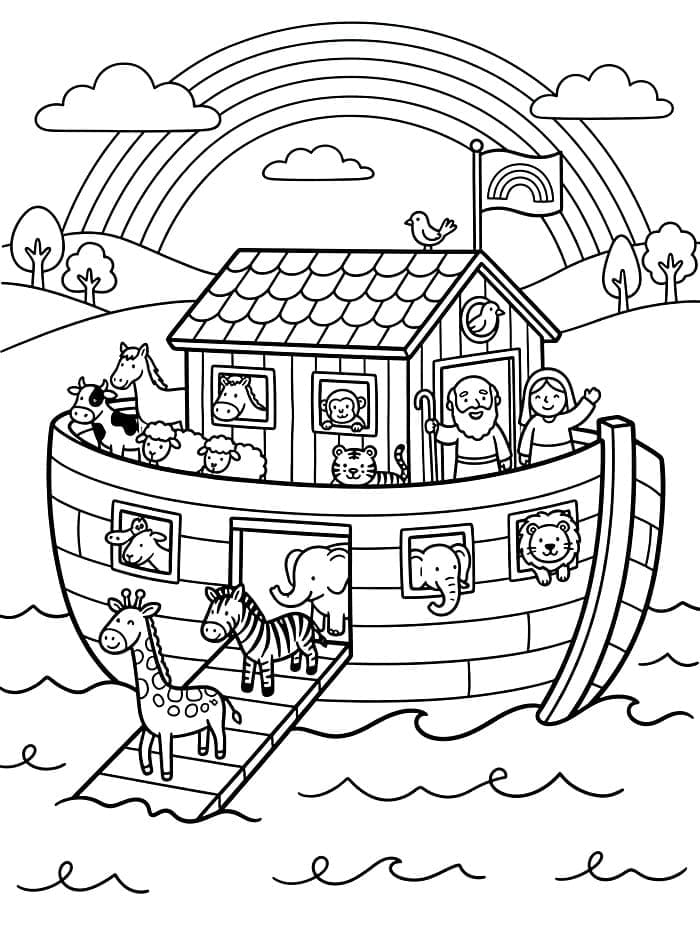 Forenklet billede af Noas Ark Tegninger til Farvelægning