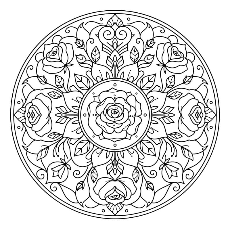 Gratis Rose Mandala Tegninger til Farvelægning