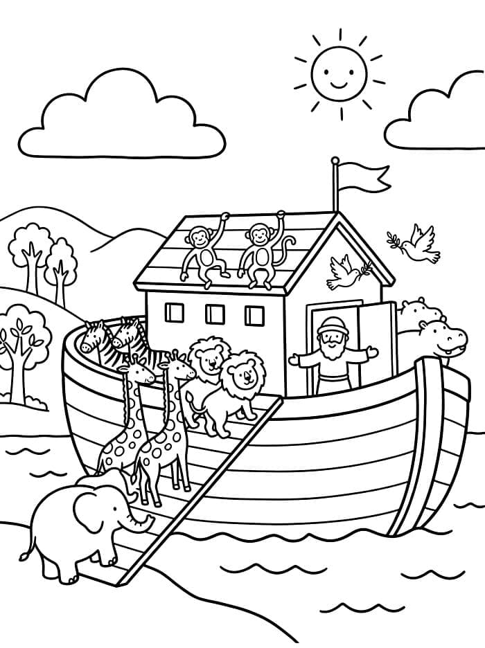 Gratis skitse af Noas Ark Tegninger til Farvelægning