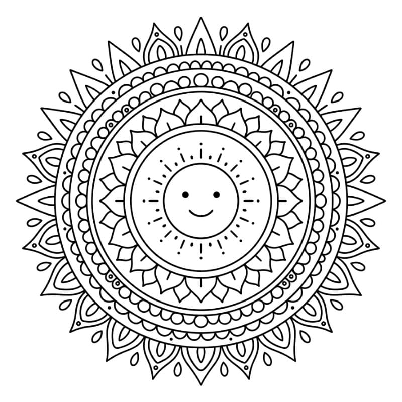 Gratis Sol Mandala Tegninger til Farvelægning