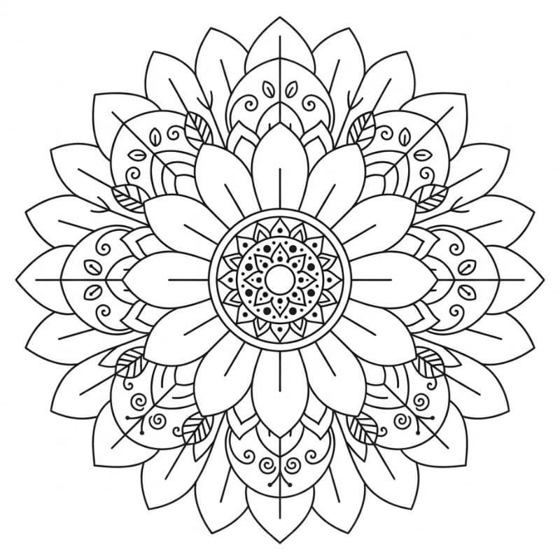 Gratis Solsikke Mandala Tegninger til Farvelægning