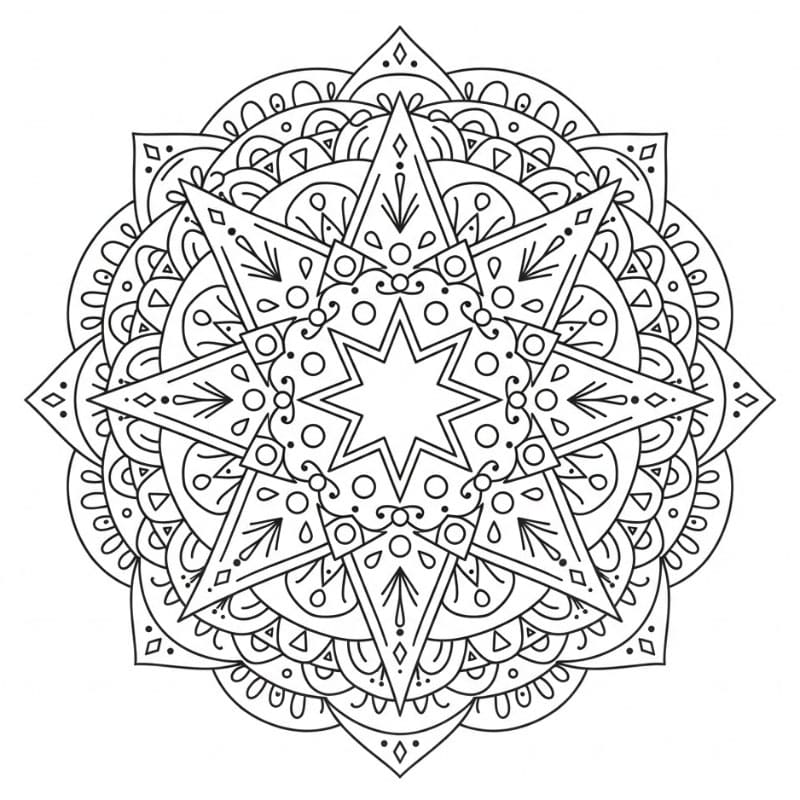 Gratis Stjerne Mandala Tegninger til Farvelægning