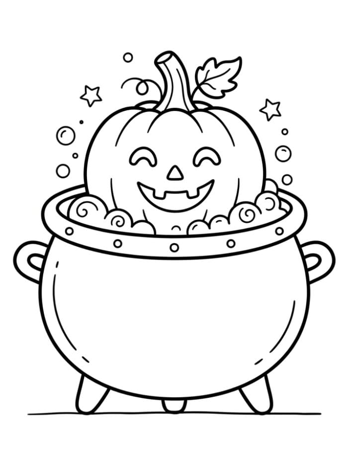 Halloween græskar i en heksekedel Tegninger til Farvelægning