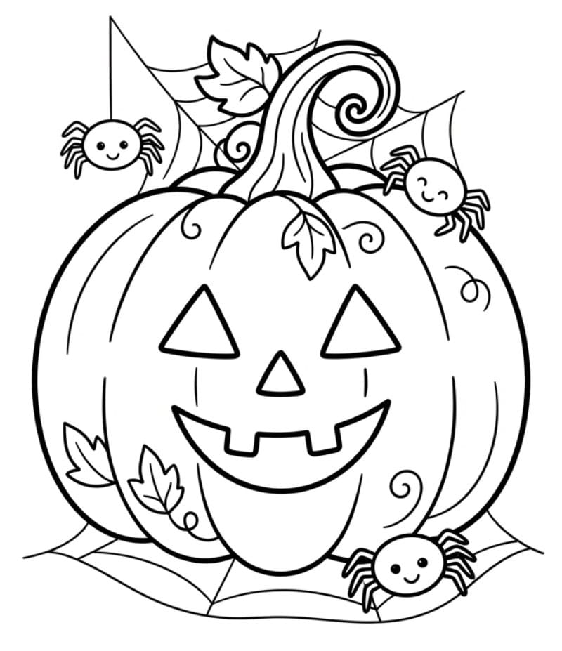 Halloween græskar med edderkopper Tegninger til Farvelægning